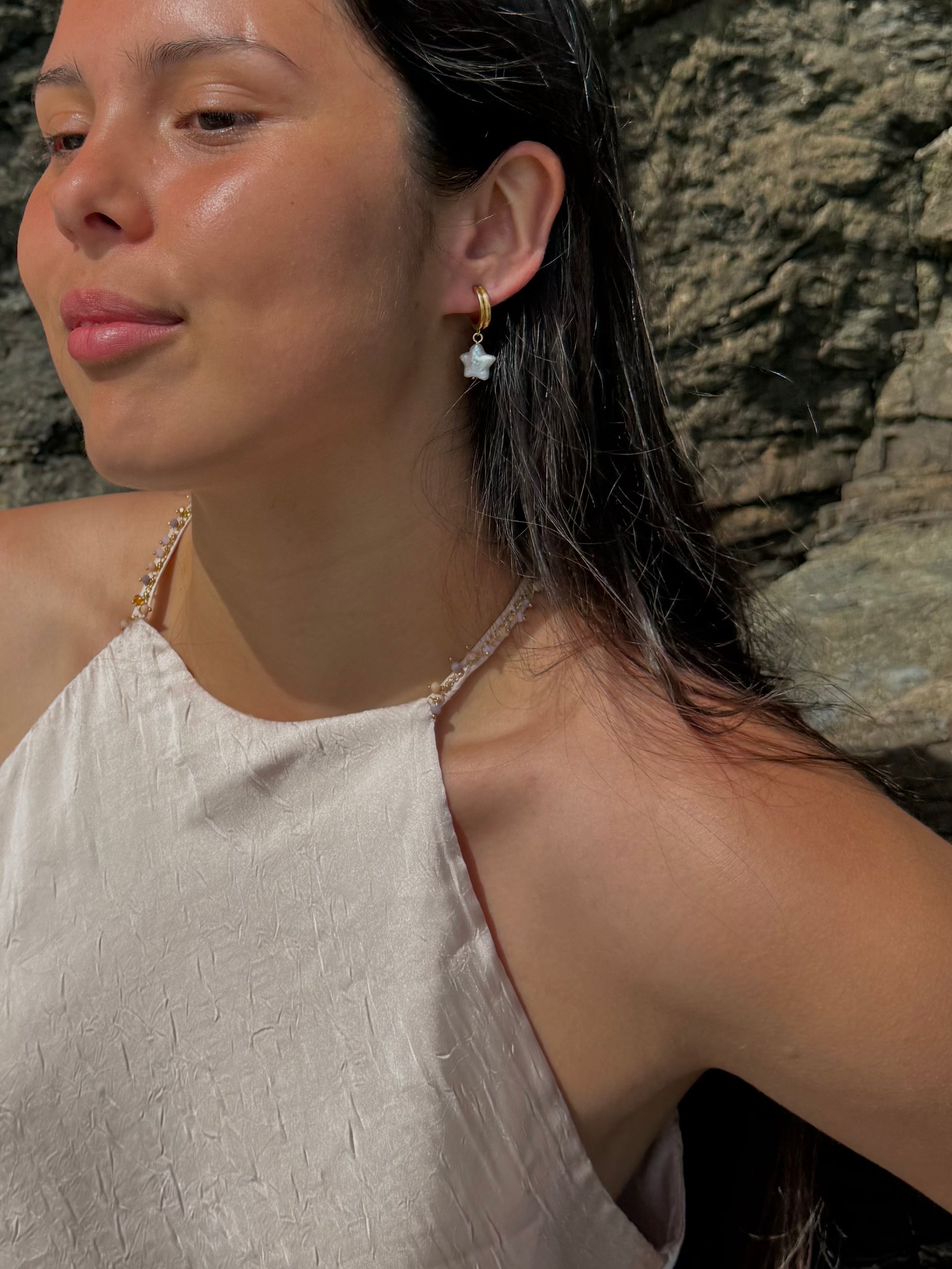 Bleu Azur Star Pearl Hoops