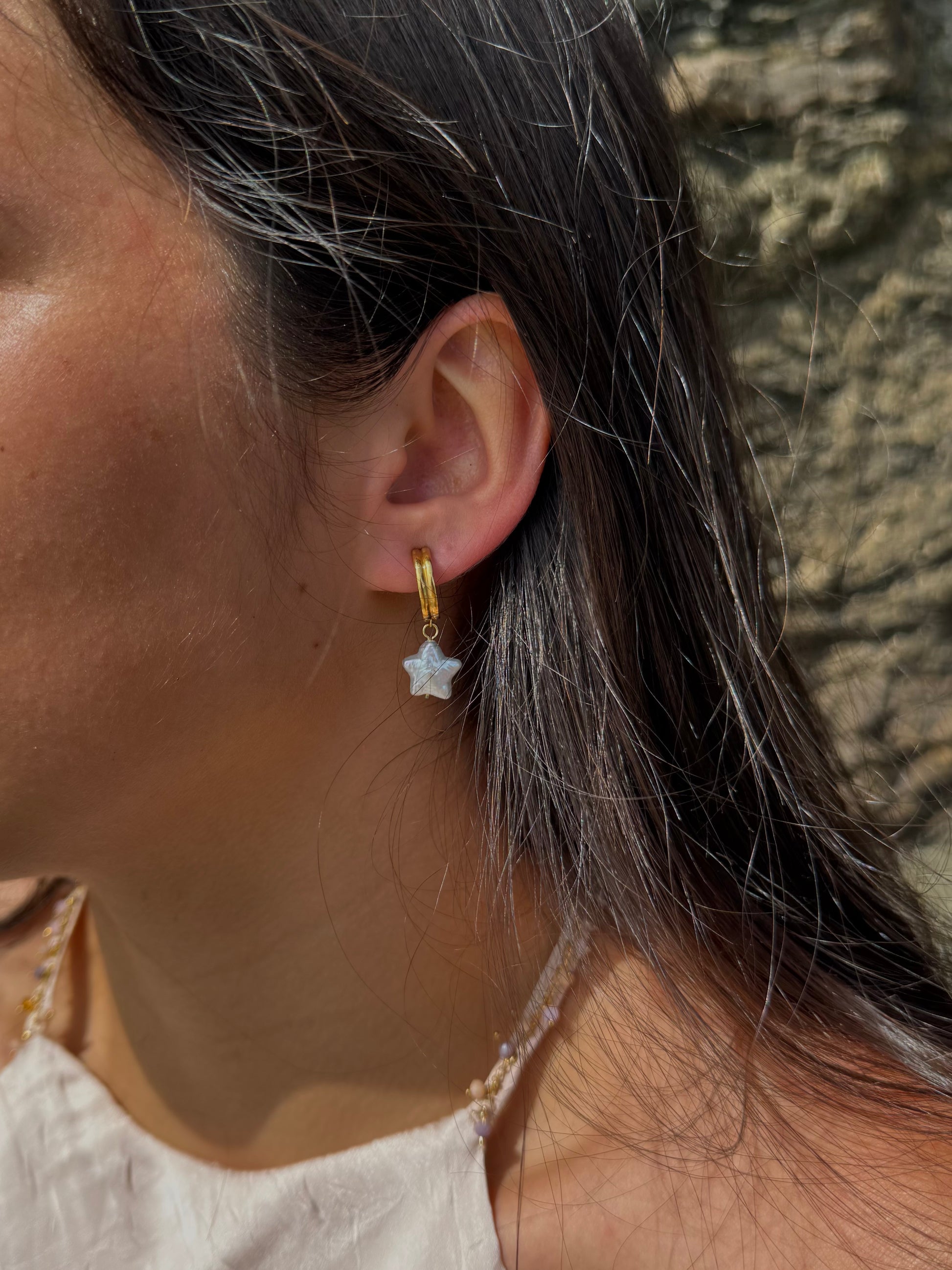 Bleu Azur Star Pearl Hoops