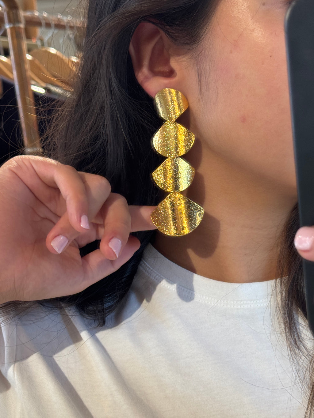 Golden Fan Drop Earrings