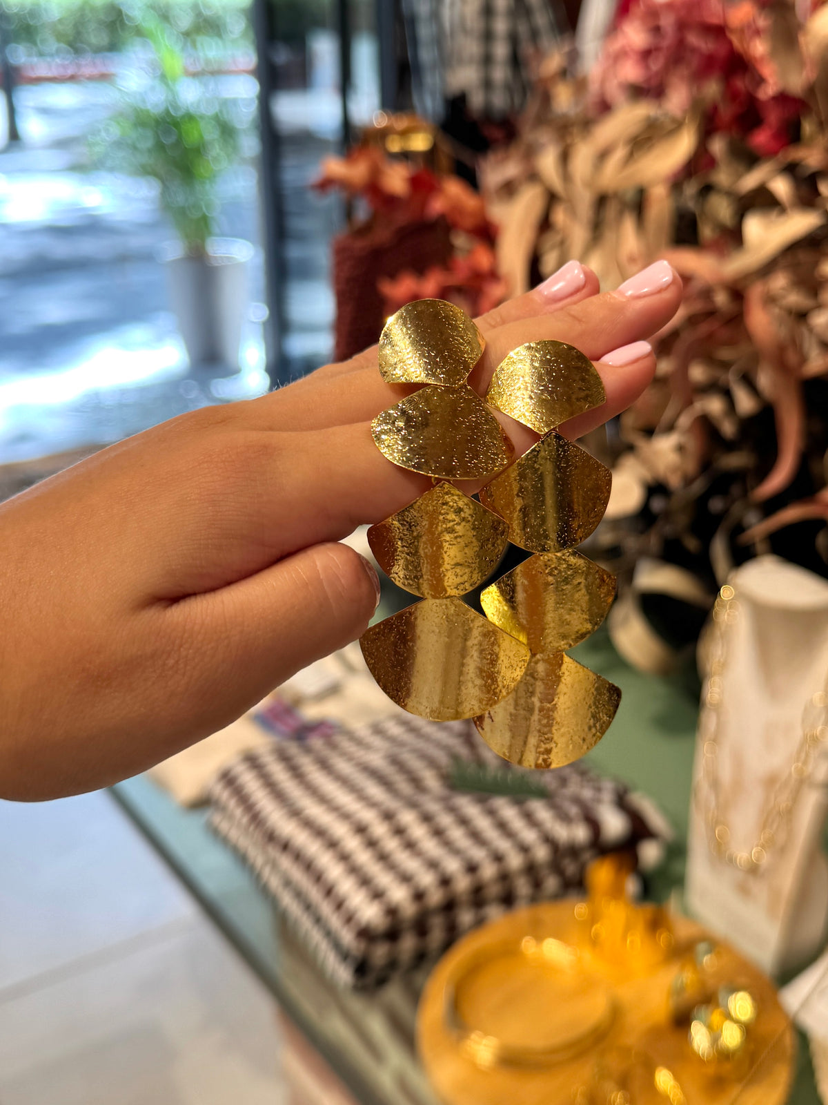 Golden Fan Drop Earrings