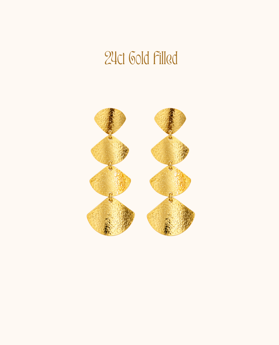 Golden Fan Drop Earrings